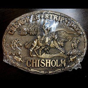 Rare 1989 Solid Brass Cherokee Strip Belt Buckle "Chisholm" Numbered: 104